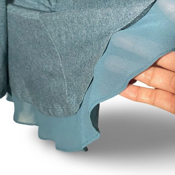 LOGO Lounge Lori Goldstein Blue Jersey Knit Top Chiffon Ruffled Hem, Size XS - Picture 10 of 10